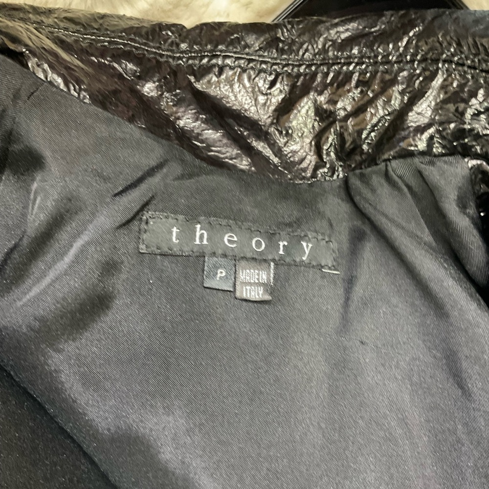 Theory Women's Polished Black 100% Leather Oberon A-line Swing Jacket Size P - Picture 9 of 16